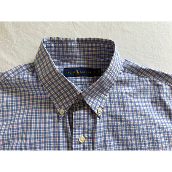 Ralph Lauren Button Down Blue White Size LRG 100% Cotton Long Slv - Picture 6 of 11